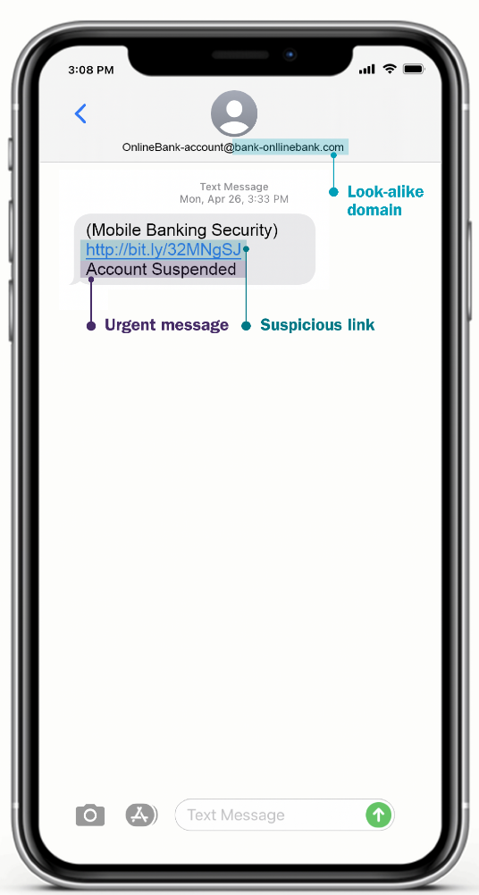 Phishing text message example